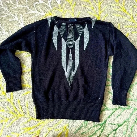 Madamesielle oh wow, vintage 80s black metallic silver art deco sweater M - Picture 1 of 4